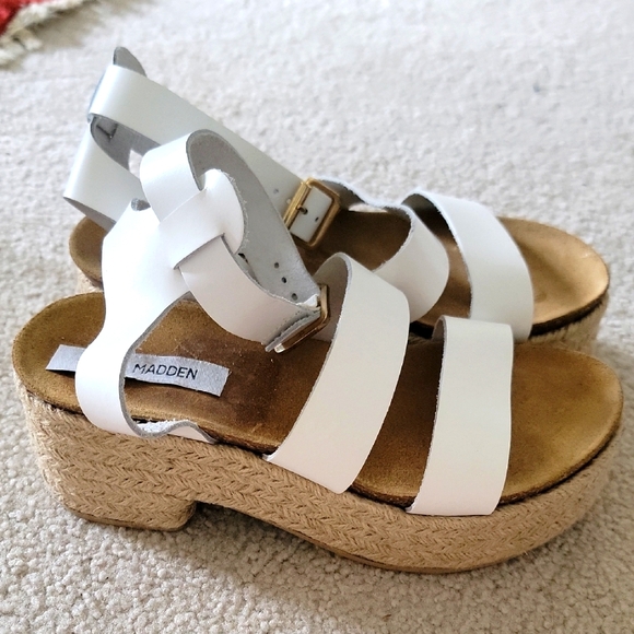 Steve Maddeb Women's White Platform Sandals Size 8 - Picture 1 of 3